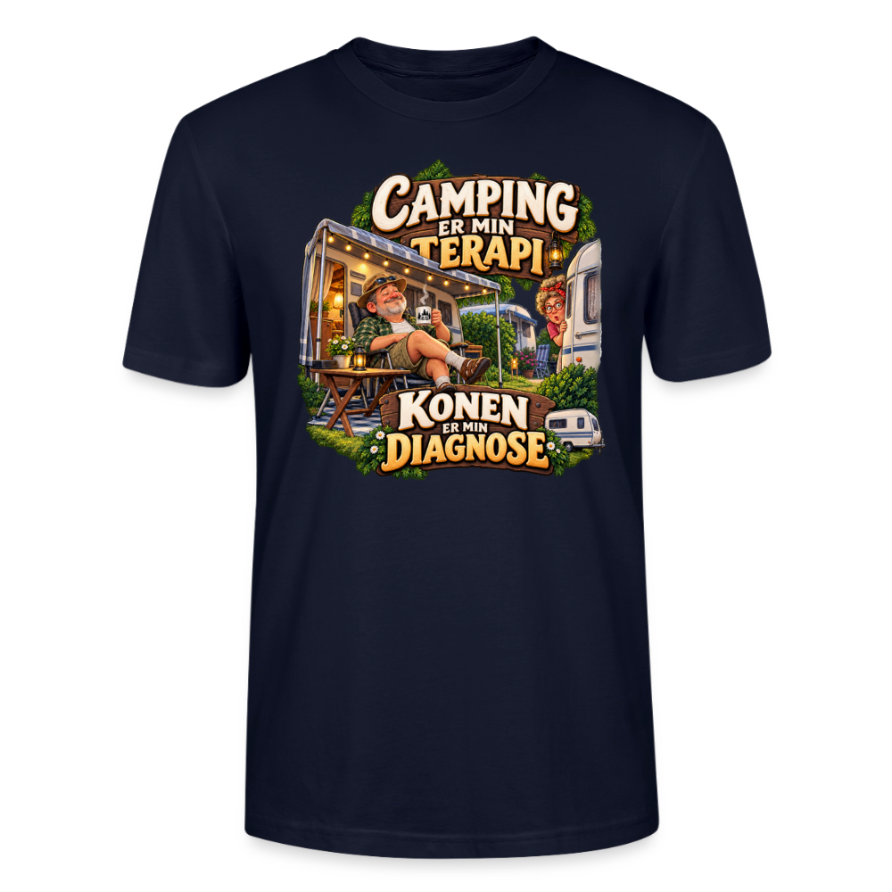 CityShirts - T-shirt - Camping er min terapi – Konen er min diagnose - CS032 - marineblå