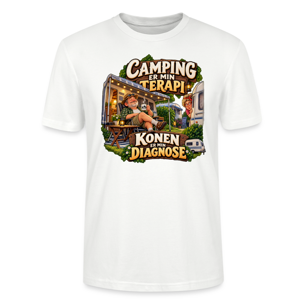 CityShirts - T-shirt - Camping er min terapi – Konen er min diagnose - CS032 - hvid