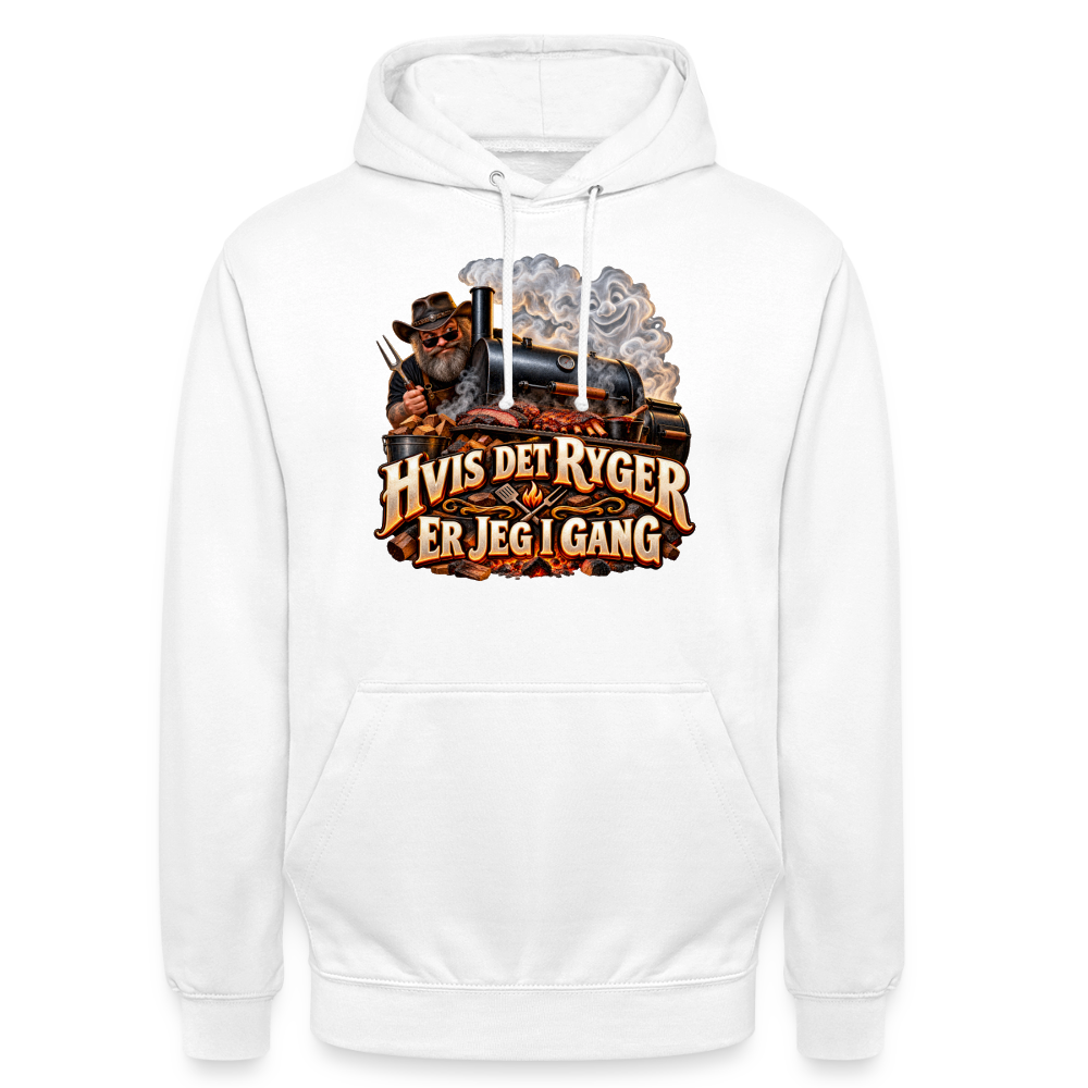 CityShirts - Hoodie - Hvis det ryger, er jeg i gang - CS051 - hvid