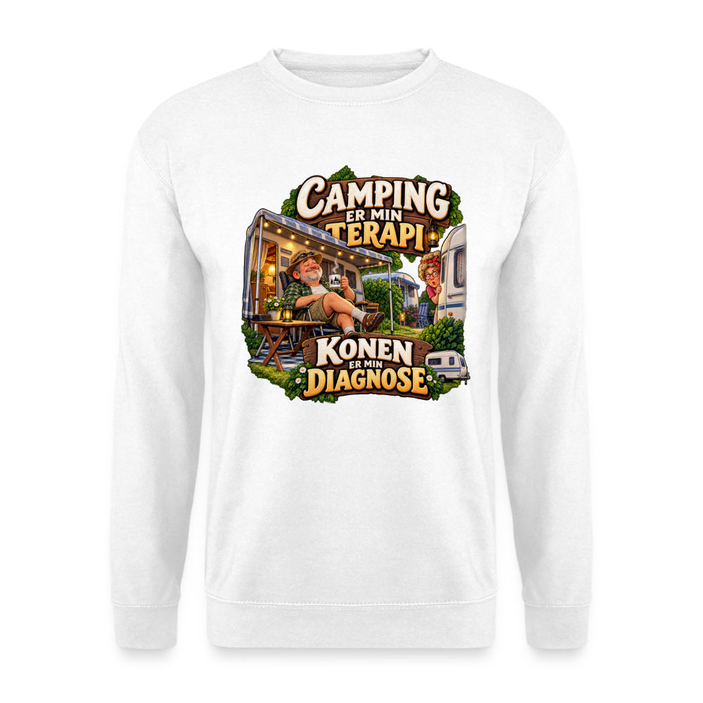 CityShirts - Sweatshirt - Camping er min terapi – Konen er min diagnose - CS032 - hvid