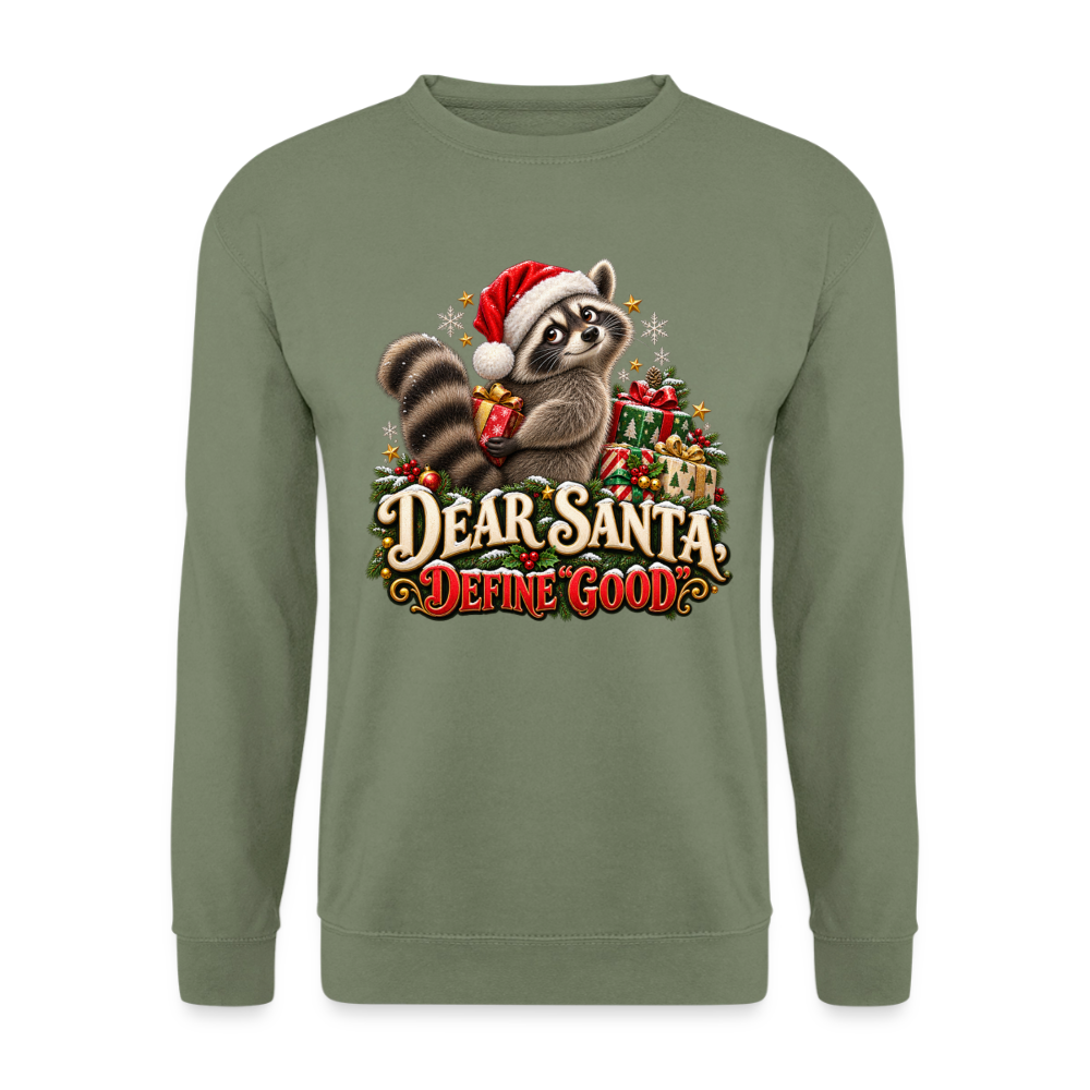 CityShirts - Sweatshirt - Dear Santa, define good – julevaskebjørn - CS028 - militærgrøn