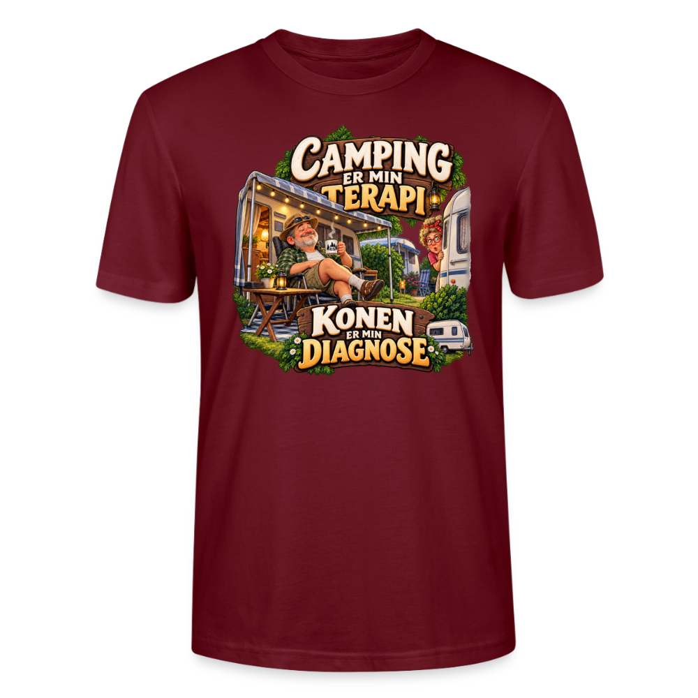 CityShirts - T-shirt - Camping er min terapi – Konen er min diagnose - CS032 - burgunder-rød