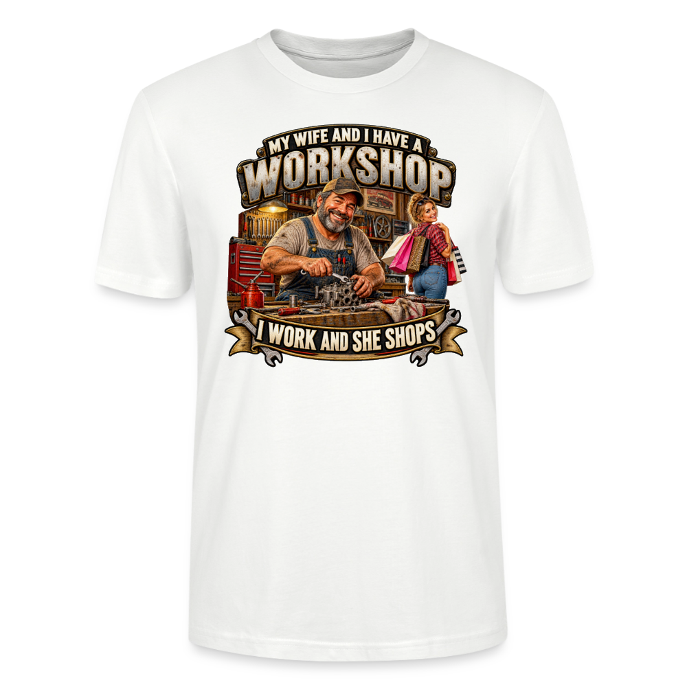CityShirts - T-shirt - Workshop – I work and she shops - CS021 - hvid