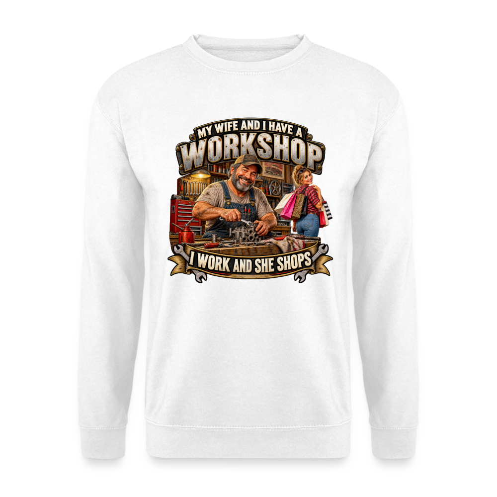 CityShirts - Sweatshirt - Workshop – I work and she shops - CS021 - hvid