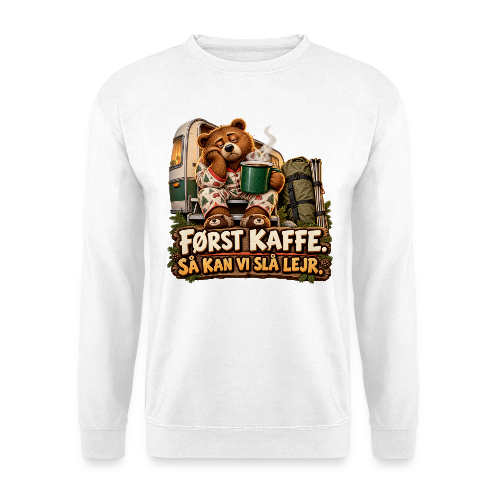 CityShirts - Sweatshirt - Først kaffe – Så kan vi slå lejr - CS043 - hvid