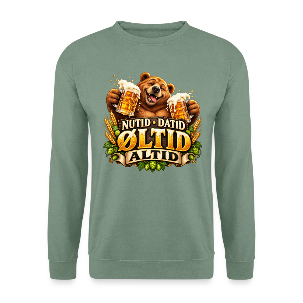 CityShirts - Sweatshirt - Nutid, datid, øltid – altid - CS006 - grågrøn