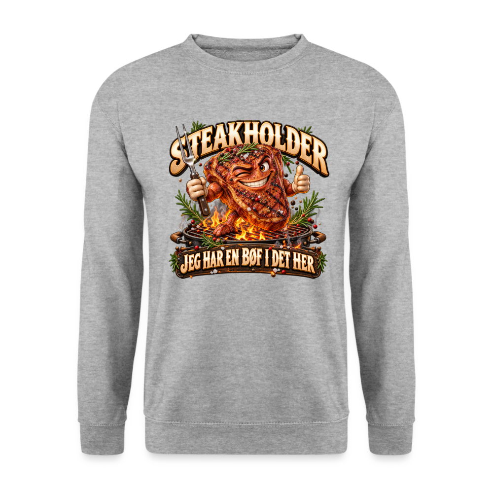 CityShirts - Sweatshirt - Steakholder – Jeg har en bøf i det her - CS052 - hvidgrå meleret