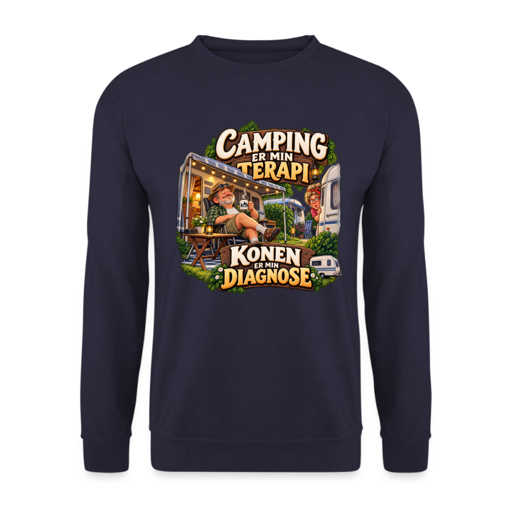 CityShirts - Sweatshirt - Camping er min terapi – Konen er min diagnose - CS032 - marineblå