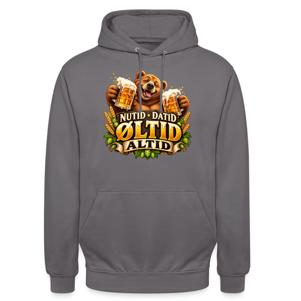 CityShirts - Hoodie - Nutid, datid, øltid – altid - CS006 - mellemgrå