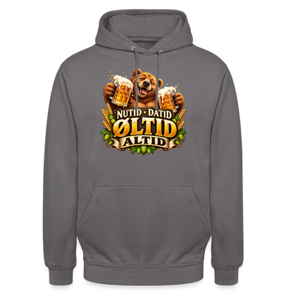 CityShirts - Hoodie - Nutid, datid, øltid – altid - CS006 - mellemgrå