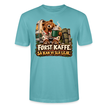 CityShirts - T-shirt - Først kaffe – Så kan vi slå lejr - CS043 - pastelturkis