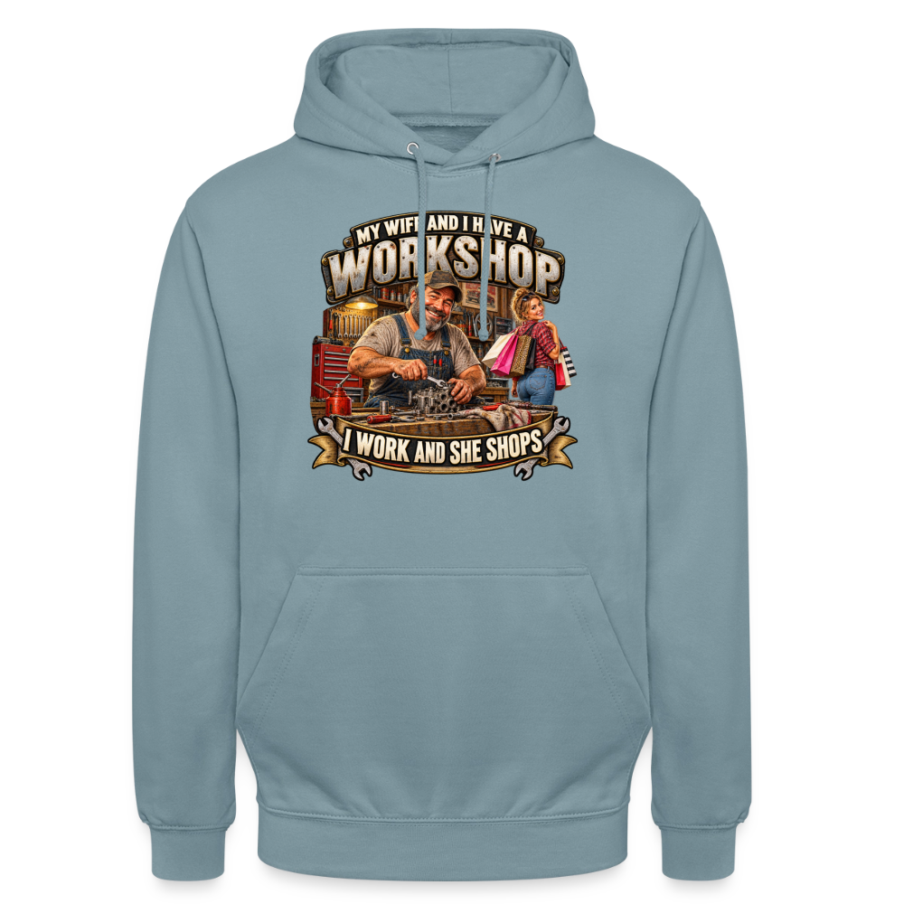 CityShirts - Hoodie - Workshop – I work and she shops - CS021 - gråblå