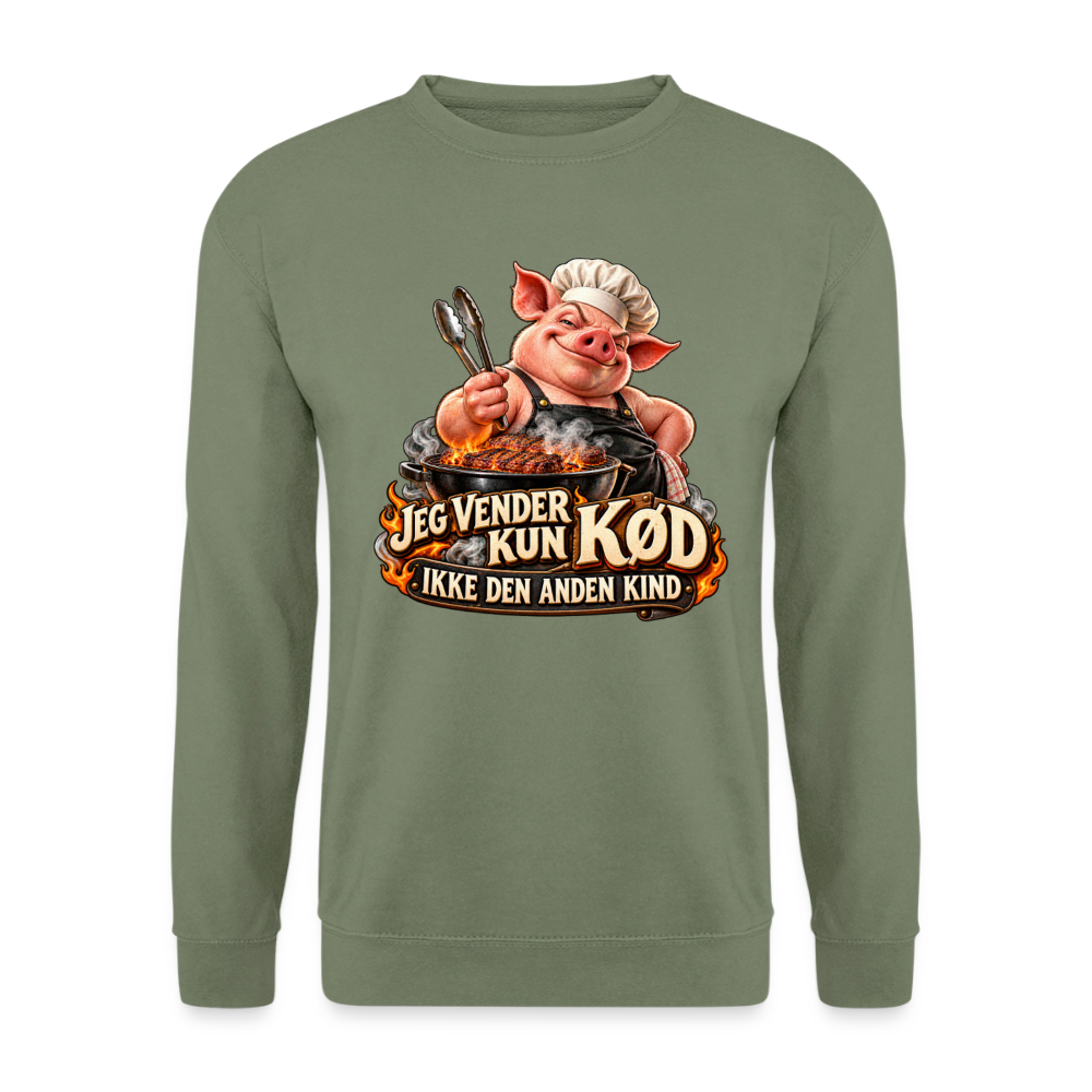CityShirts - Sweatshirt - Jeg vender kun kød – Ikke den anden kind - CS044 - militærgrøn