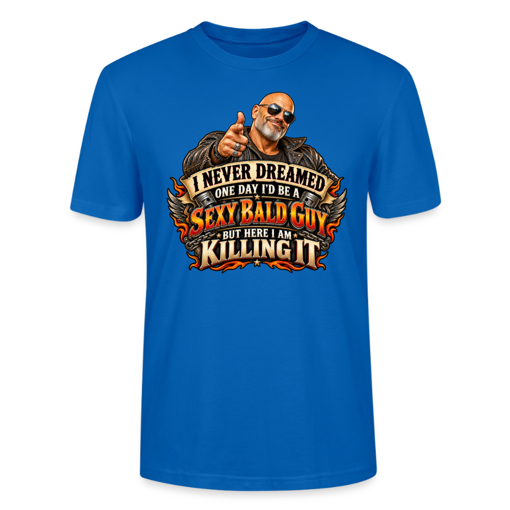 CityShirts - T-shirt - Sexy Bald Guy – Killing It - CS008 - påfugleblå