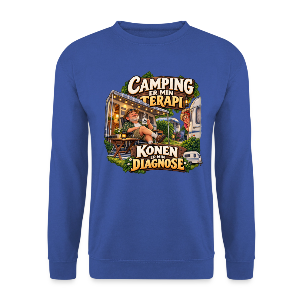 CityShirts - Sweatshirt - Camping er min terapi – Konen er min diagnose - CS032 - kongeblå