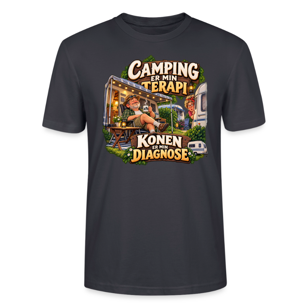 CityShirts - T-shirt - Camping er min terapi – Konen er min diagnose - CS032 - mørk gråblå