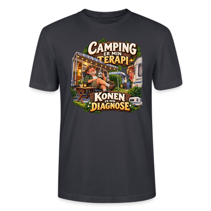 CityShirts - T-shirt - Camping er min terapi – Konen er min diagnose - CS032 - mørk gråblå