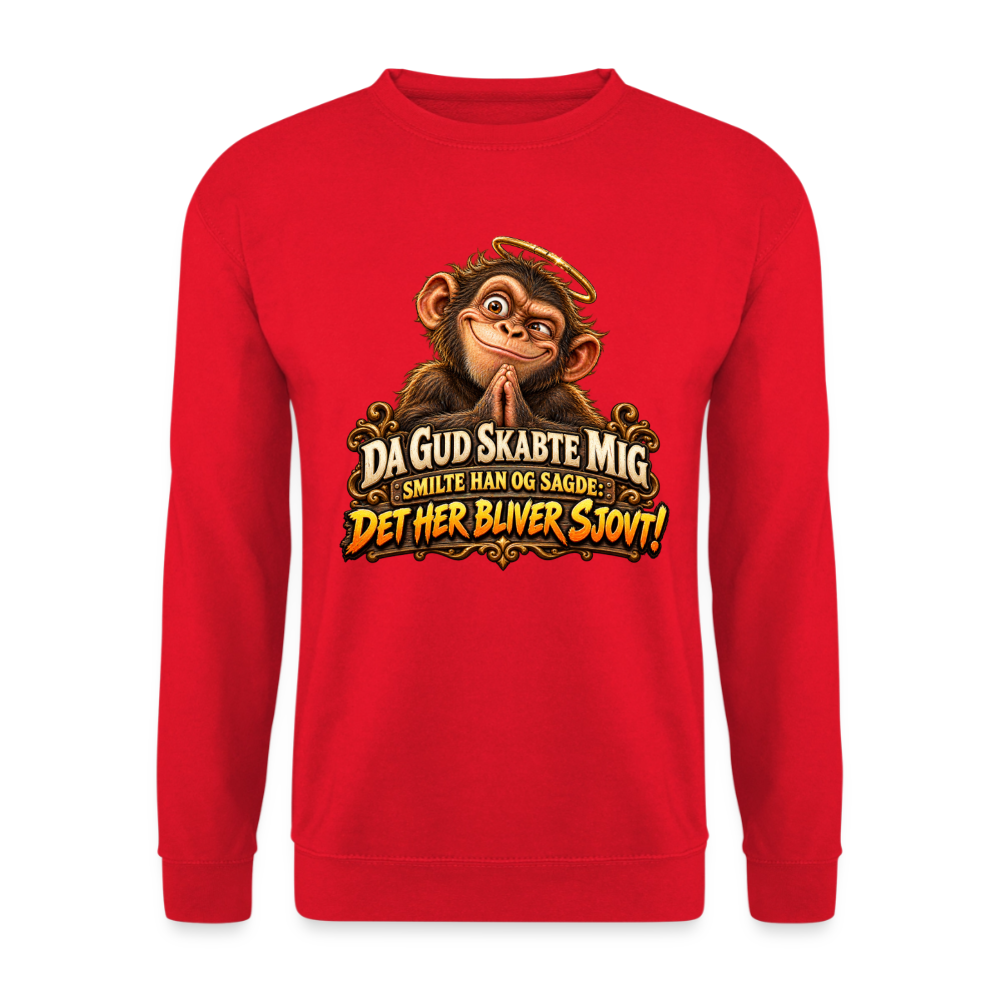 CityShirts - Sweatshirt - Da Gud skabte mig – Det her bliver sjovt! - CS004 - rød