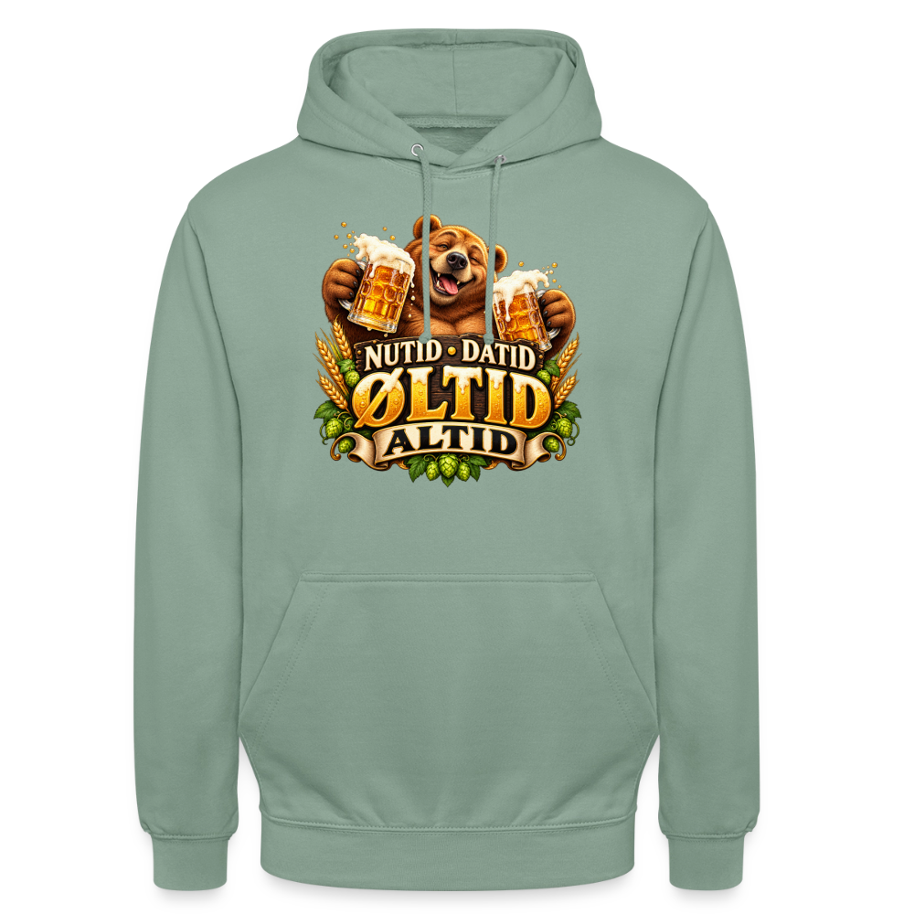 CityShirts - Hoodie - Nutid, datid, øltid – altid - CS006 - grågrøn