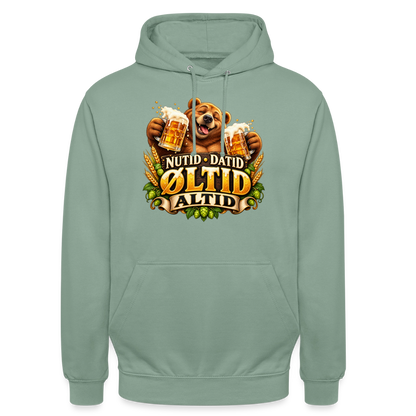 CityShirts - Hoodie - Nutid, datid, øltid – altid - CS006 - grågrøn