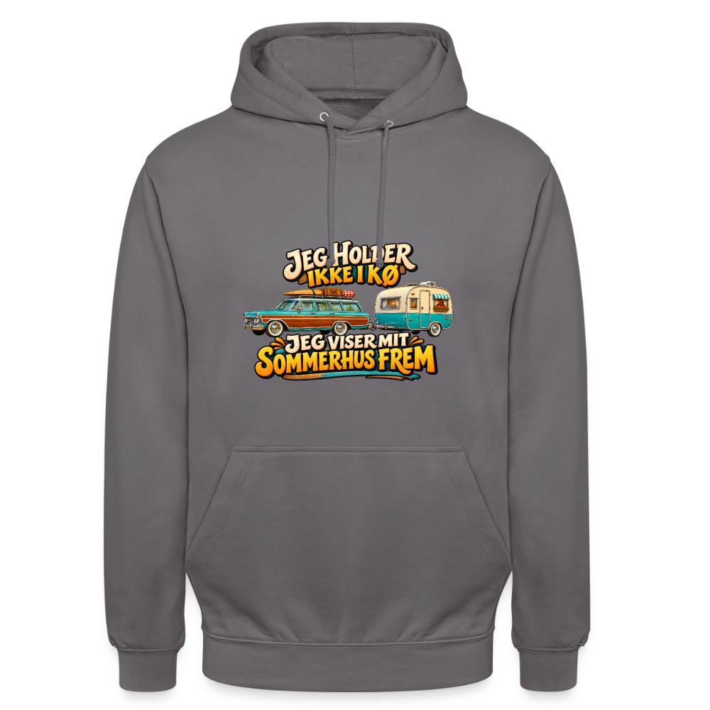 CityShirts - Hoodie - Jeg holder ikke i kø – Jeg viser mit sommerhus frem - CS034 - mellemgrå