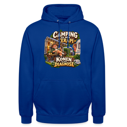 CityShirts - Hoodie - Camping er min terapi – Konen er min diagnose - CS032 - kongeblå
