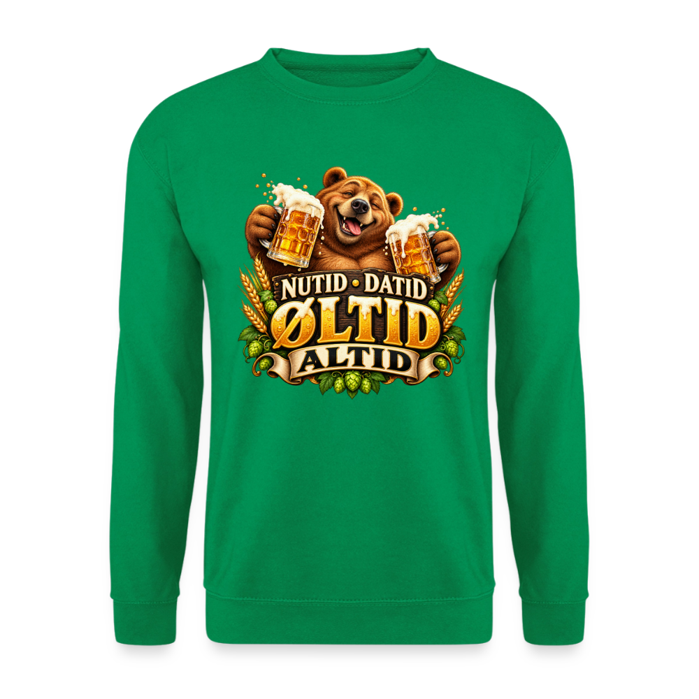 CityShirts - Sweatshirt - Nutid, datid, øltid – altid - CS006 - kelly grøn