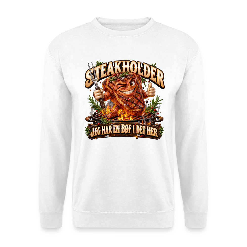 CityShirts - Sweatshirt - Steakholder – Jeg har en bøf i det her - CS052 - hvid