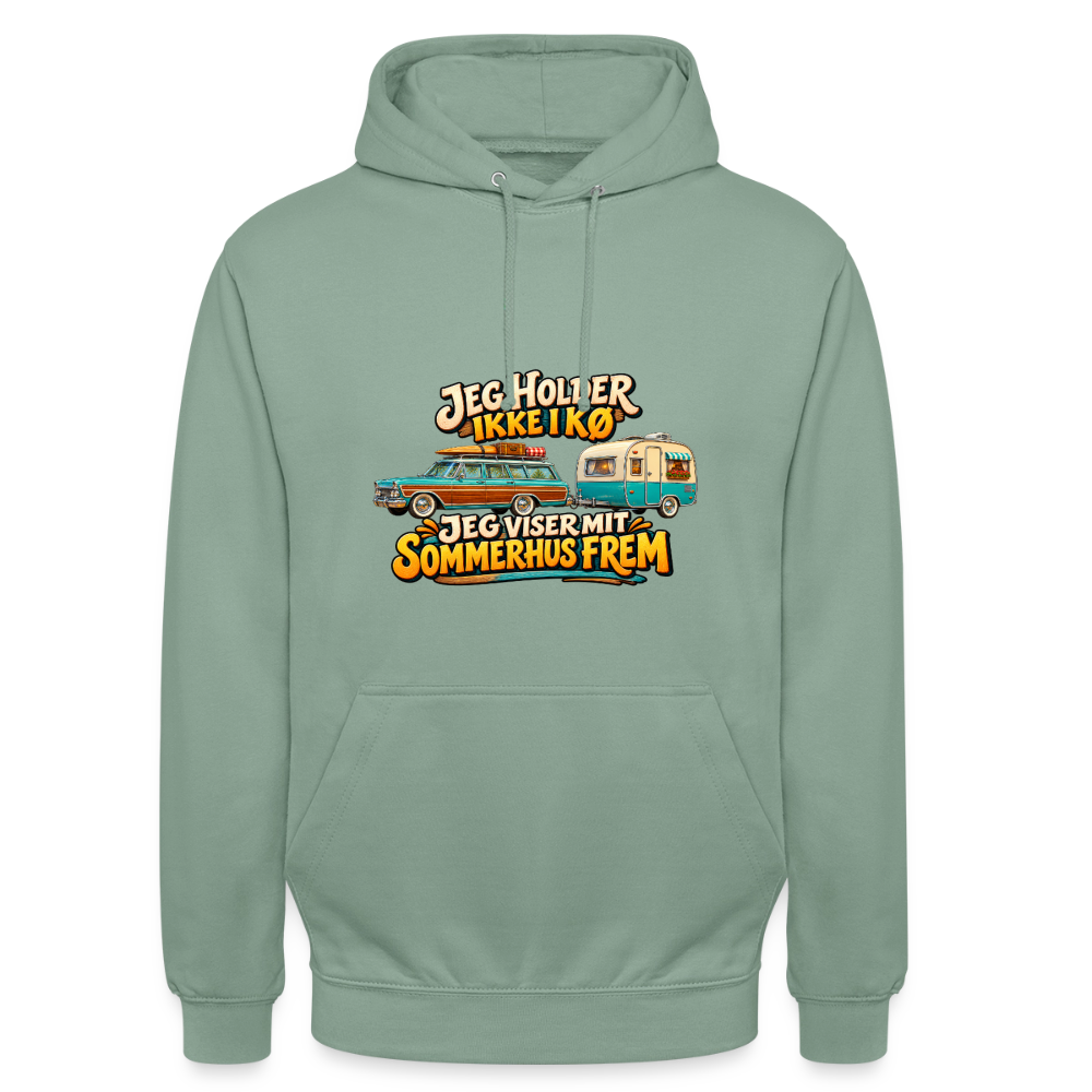 CityShirts - Hoodie - Jeg holder ikke i kø – Jeg viser mit sommerhus frem - CS034 - grågrøn