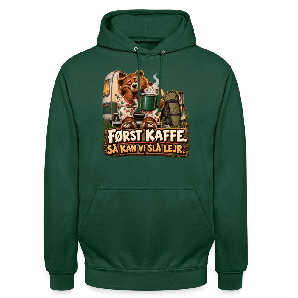 CityShirts - Hoodie - Først kaffe – Så kan vi slå lejr - CS043 - flaskegrøn