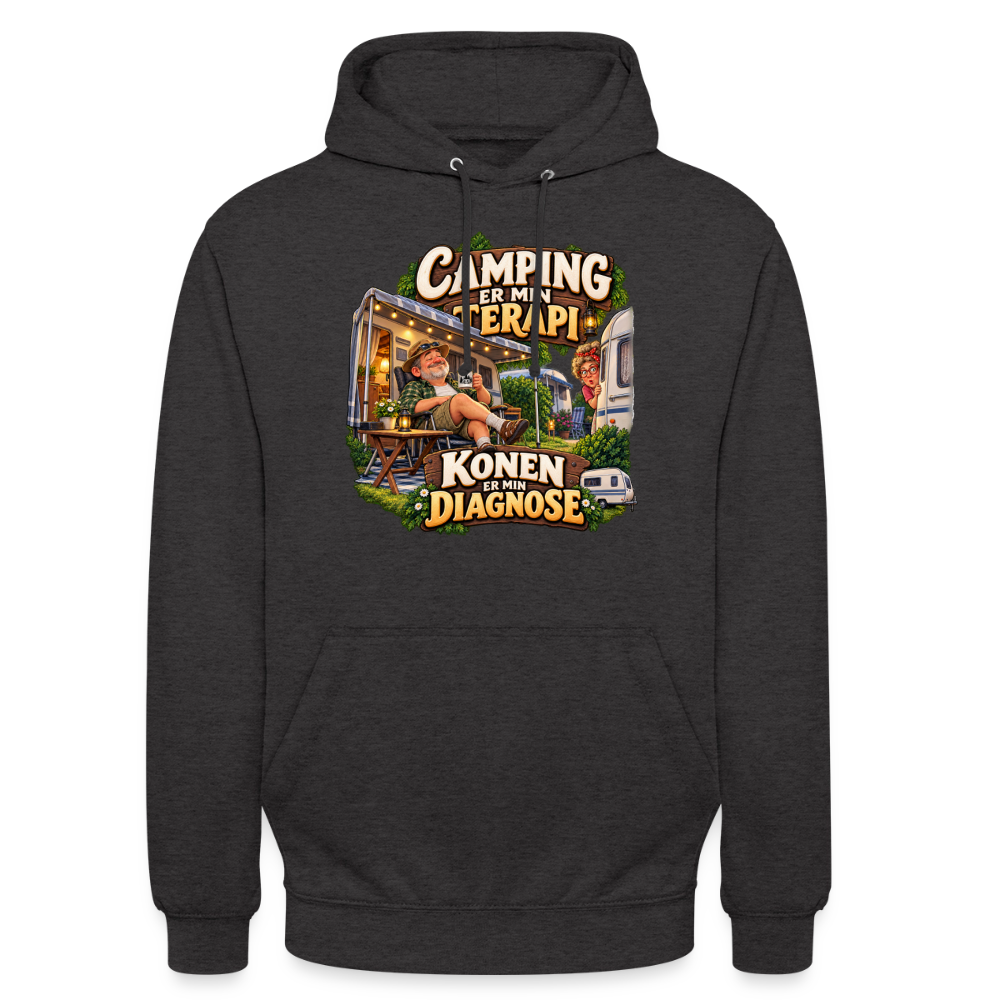 CityShirts - Hoodie - Camping er min terapi – Konen er min diagnose - CS032 - charcoal