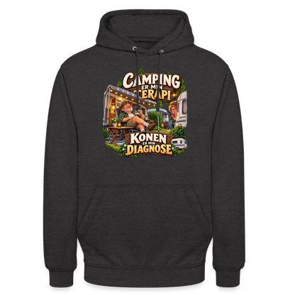 CityShirts - Hoodie - Camping er min terapi – Konen er min diagnose - CS032 - charcoal