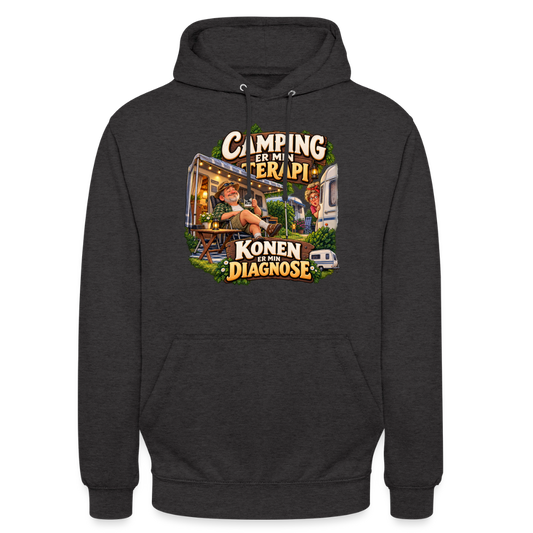 CityShirts - Hoodie - Camping er min terapi – Konen er min diagnose - CS032 - charcoal
