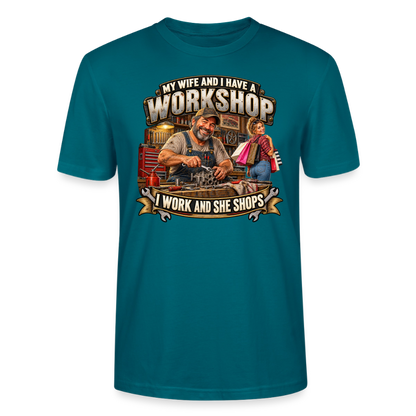 CityShirts - T-shirt - Workshop – I work and she shops - CS021 - havblå