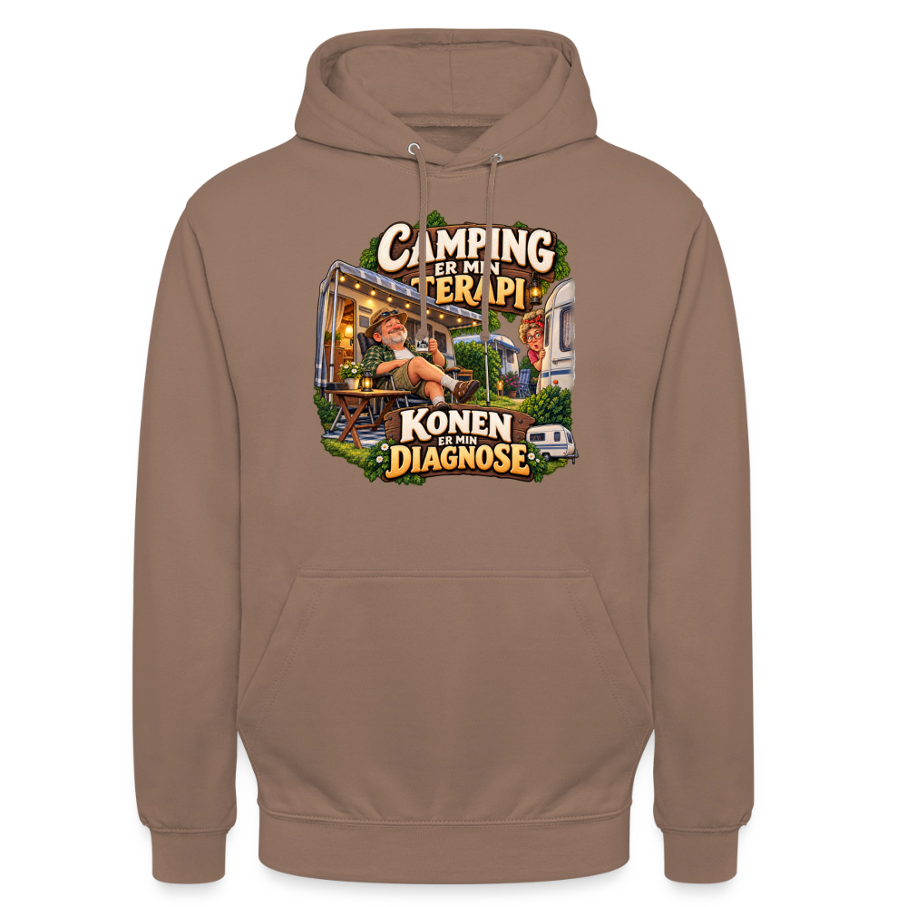 CityShirts - Hoodie - Camping er min terapi – Konen er min diagnose - CS032 - mokka