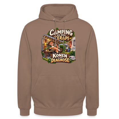 CityShirts - Hoodie - Camping er min terapi – Konen er min diagnose - CS032 - mokka