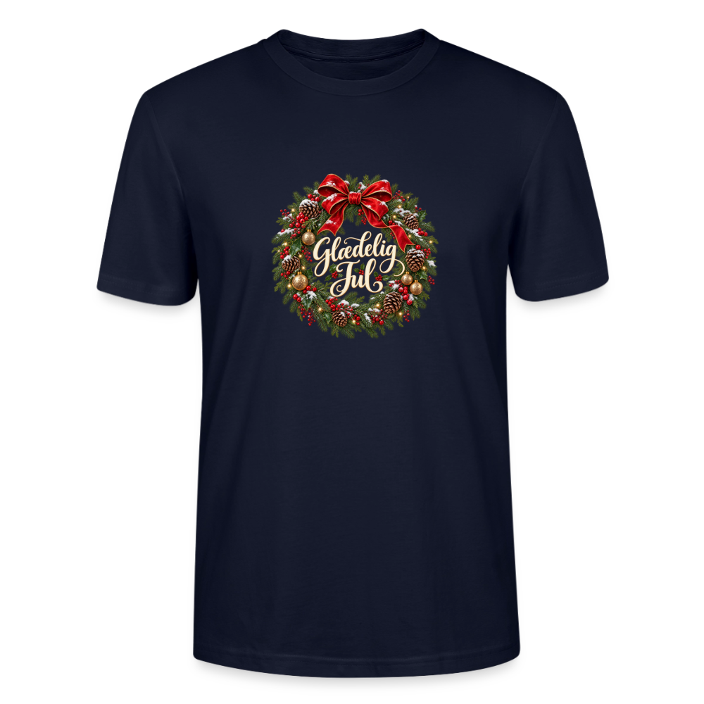 CityShirts - T-shirt - Glædelig Jul – julekrans - CS059 - marineblå