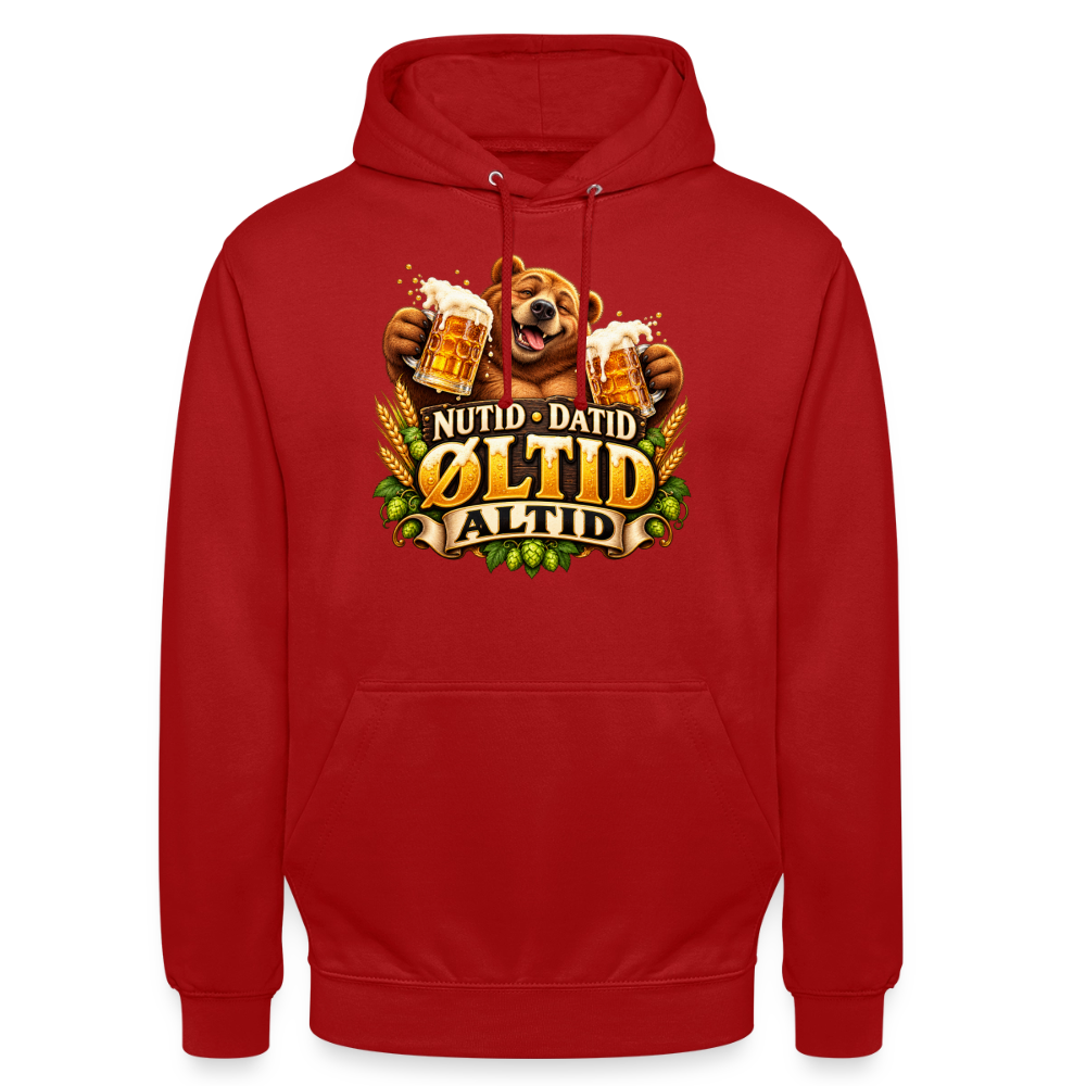 CityShirts - Hoodie - Nutid, datid, øltid – altid - CS006 - rød
