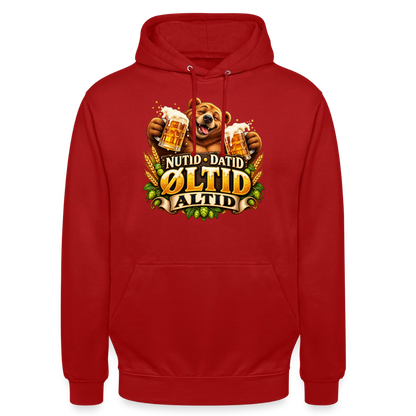 CityShirts - Hoodie - Nutid, datid, øltid – altid - CS006 - rød