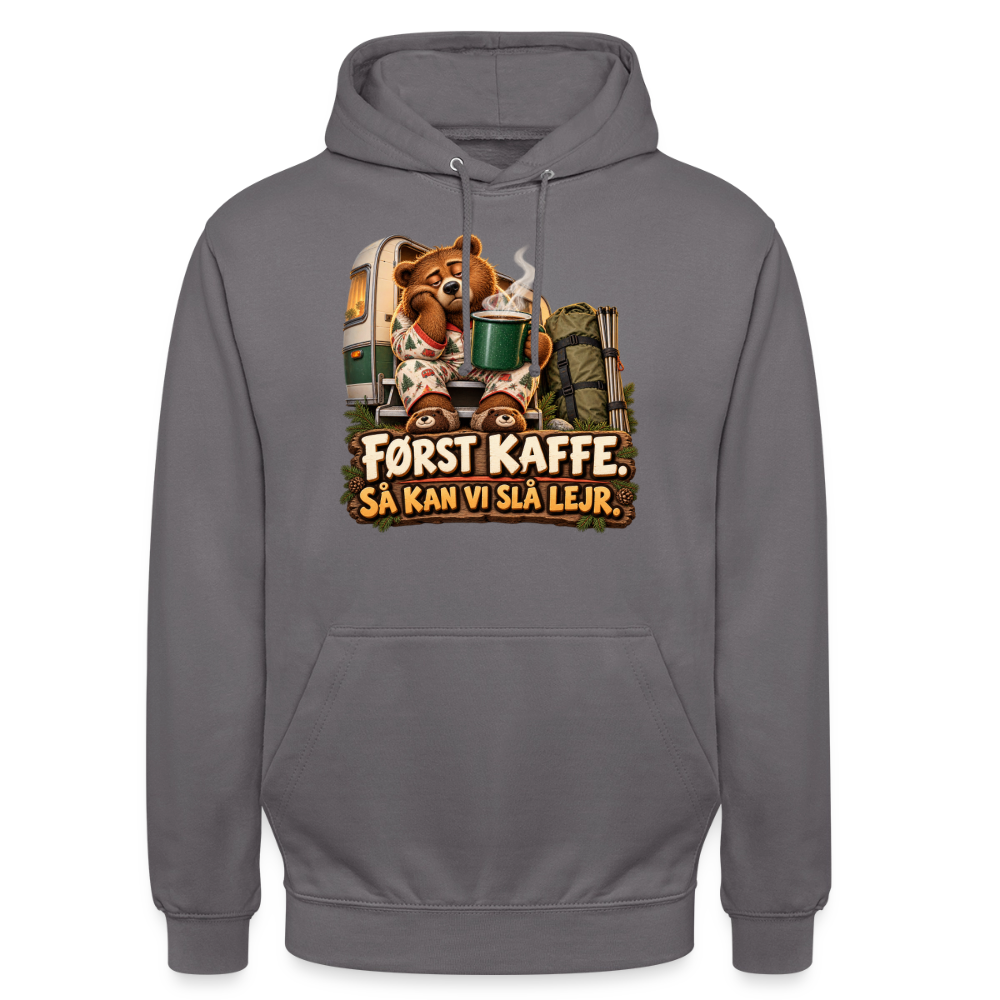 CityShirts - Hoodie - Først kaffe – Så kan vi slå lejr - CS043 - mellemgrå