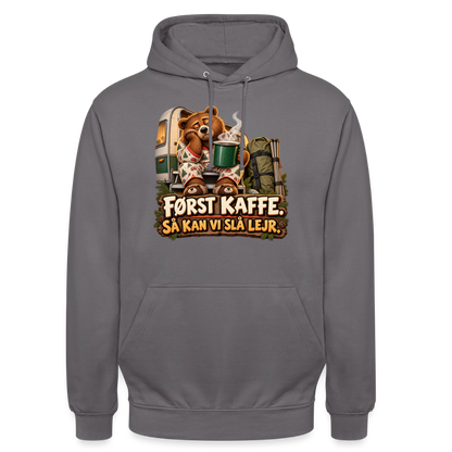 CityShirts - Hoodie - Først kaffe – Så kan vi slå lejr - CS043 - mellemgrå