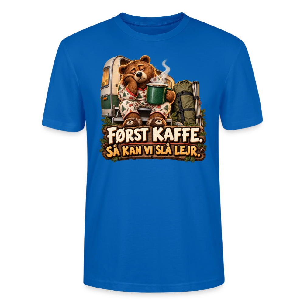CityShirts - T-shirt - Først kaffe – Så kan vi slå lejr - CS043 - påfugleblå