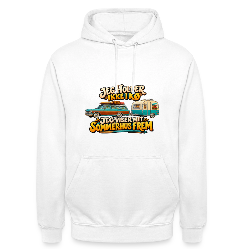 CityShirts - Hoodie - Jeg holder ikke i kø – Jeg viser mit sommerhus frem - CS034 - hvid