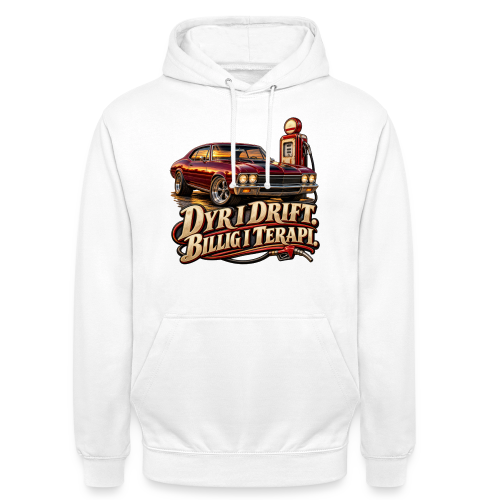 CityShirts - Hoodie - Dyr i drift. Billig i terapi. – V8 - CS029 - hvid