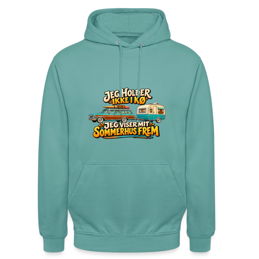 CityShirts - Hoodie - Jeg holder ikke i kø – Jeg viser mit sommerhus frem - CS034 - pastelturkis
