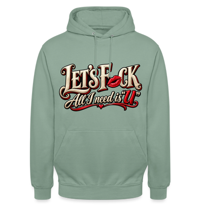 CityShirts - Hoodie - Let’s F CK – All I need is U - CS002 - grågrøn