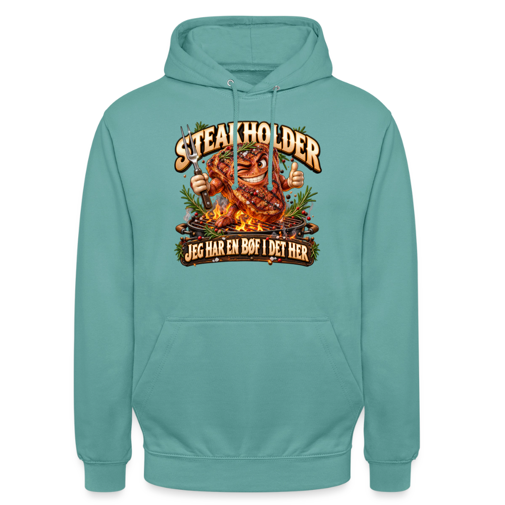 CityShirts - Hoodie - Steakholder – Jeg har en bøf i det her - CS052 - pastelturkis