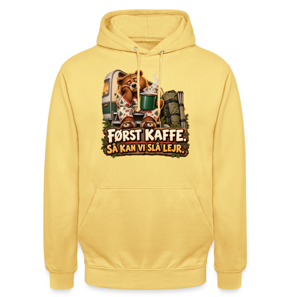 CityShirts - Hoodie - Først kaffe – Så kan vi slå lejr - CS043 - citrongul