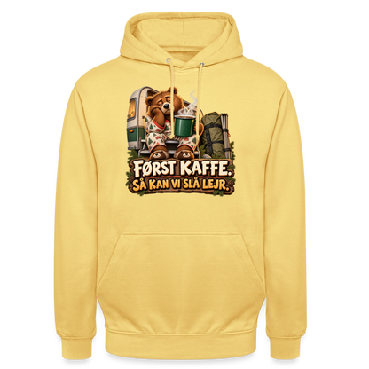 CityShirts - Hoodie - Først kaffe – Så kan vi slå lejr - CS043 - citrongul