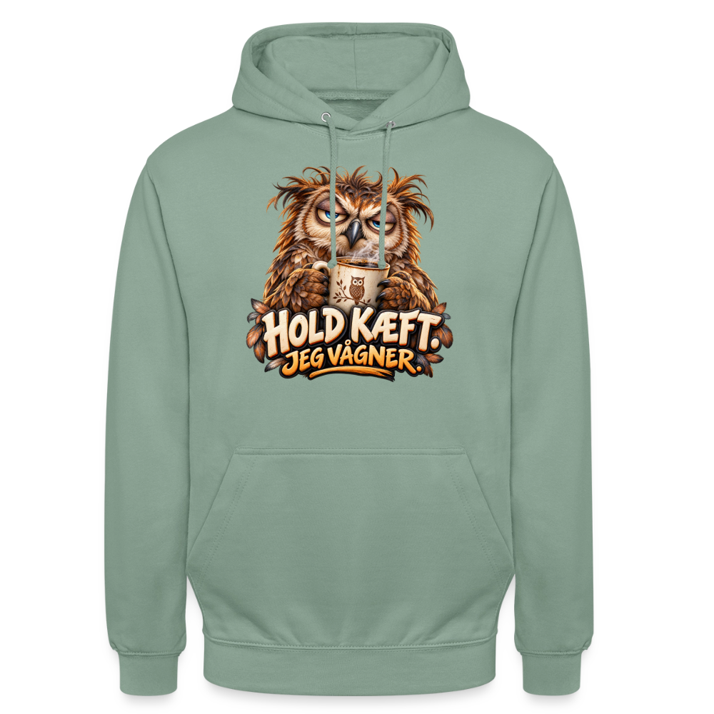 CityShirts - Hoodie - Hold kæft. Jeg vågner. – morgenugle - CS027 - grågrøn